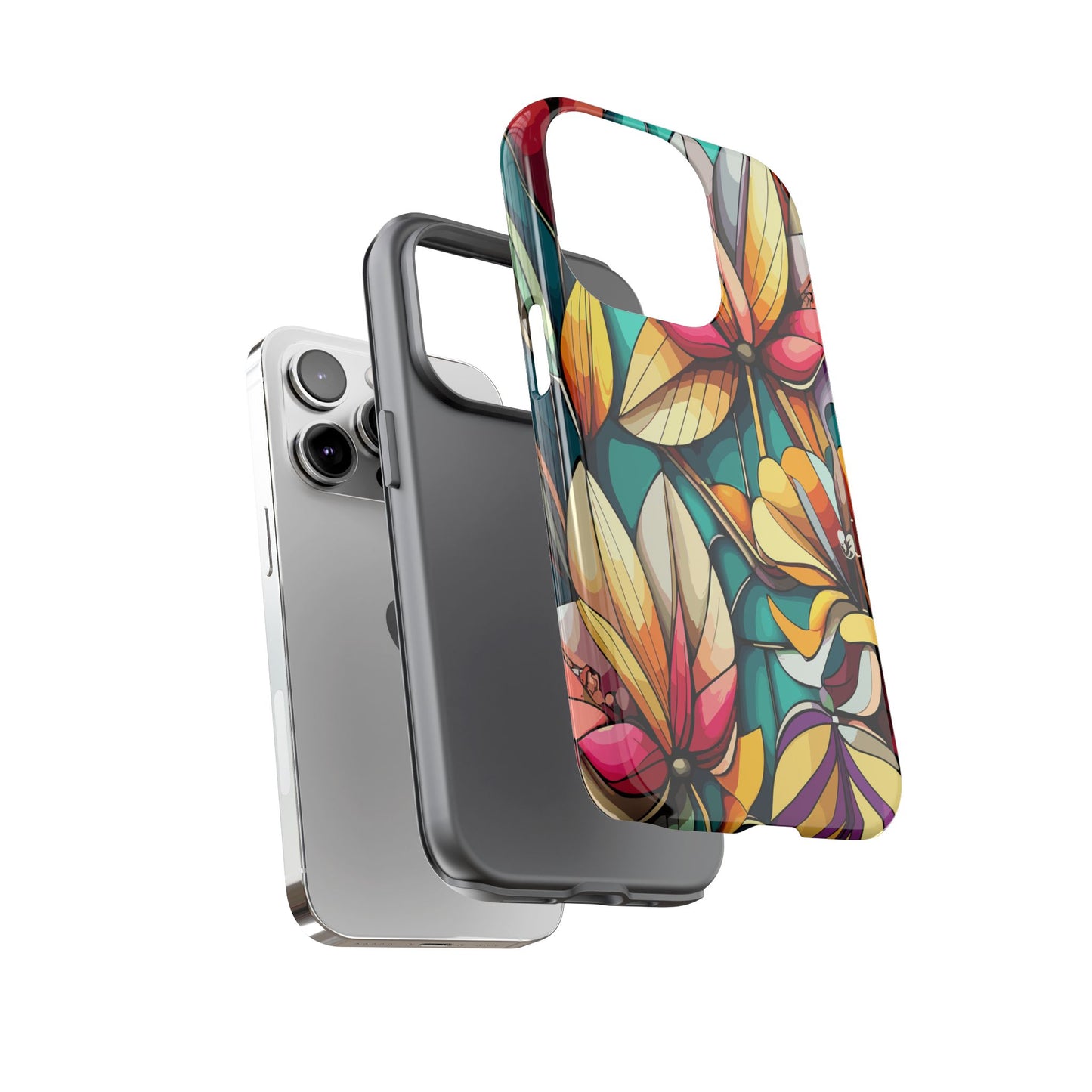Phone Case, Stain Glass Flowers Design - Floral Tough Cover, Protective Smartphone Case, Cute Flower Pattern