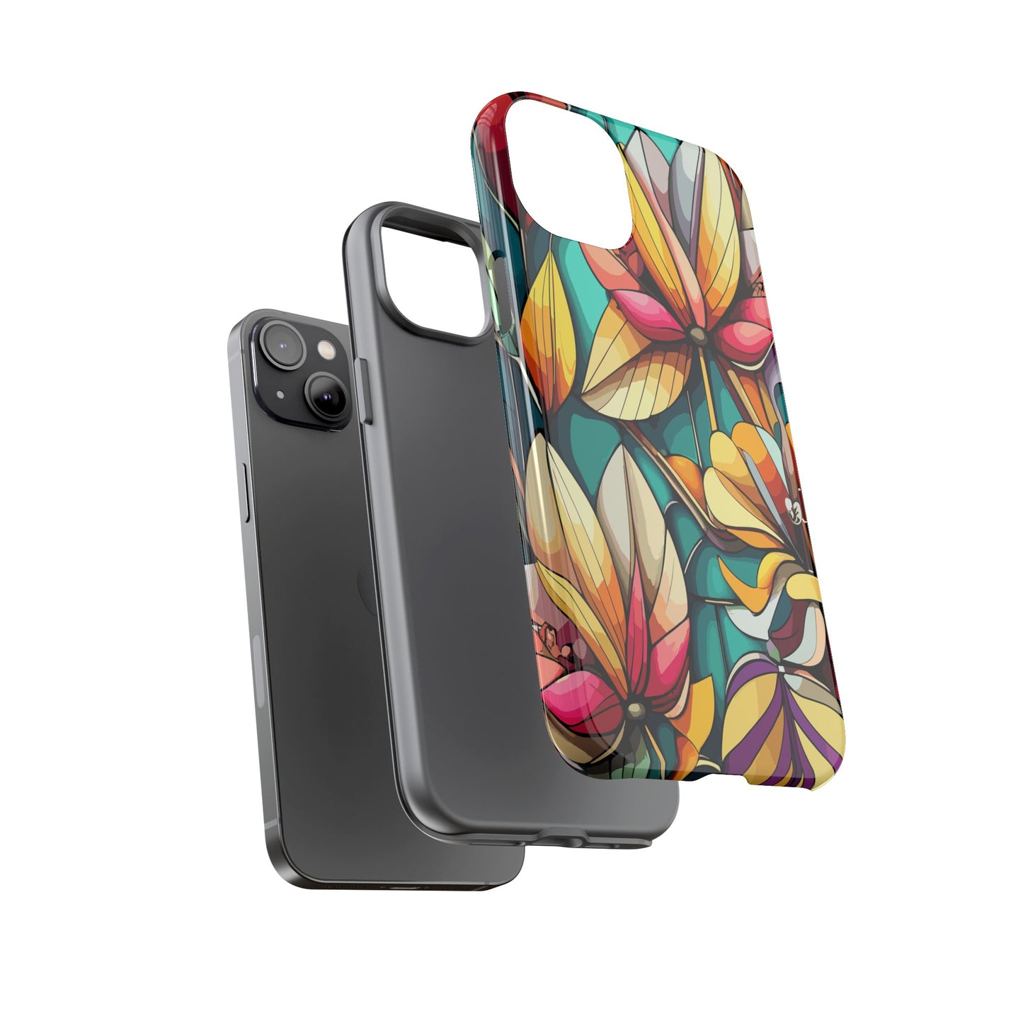 Phone Case, Stain Glass Flowers Design - Floral Tough Cover, Protective Smartphone Case, Cute Flower Pattern