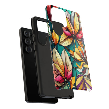 Phone Case, Stain Glass Flowers Design - Floral Tough Cover, Protective Smartphone Case, Cute Flower Pattern