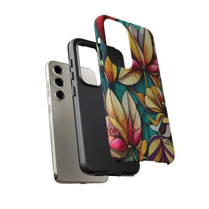 Phone Case, Stain Glass Flowers Design - Floral Tough Cover, Protective Smartphone Case, Cute Flower Pattern