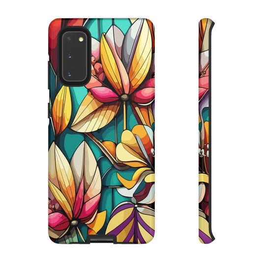 Phone Case, Stain Glass Flowers Design - Floral Tough Cover, Protective Smartphone Case, Cute Flower Pattern