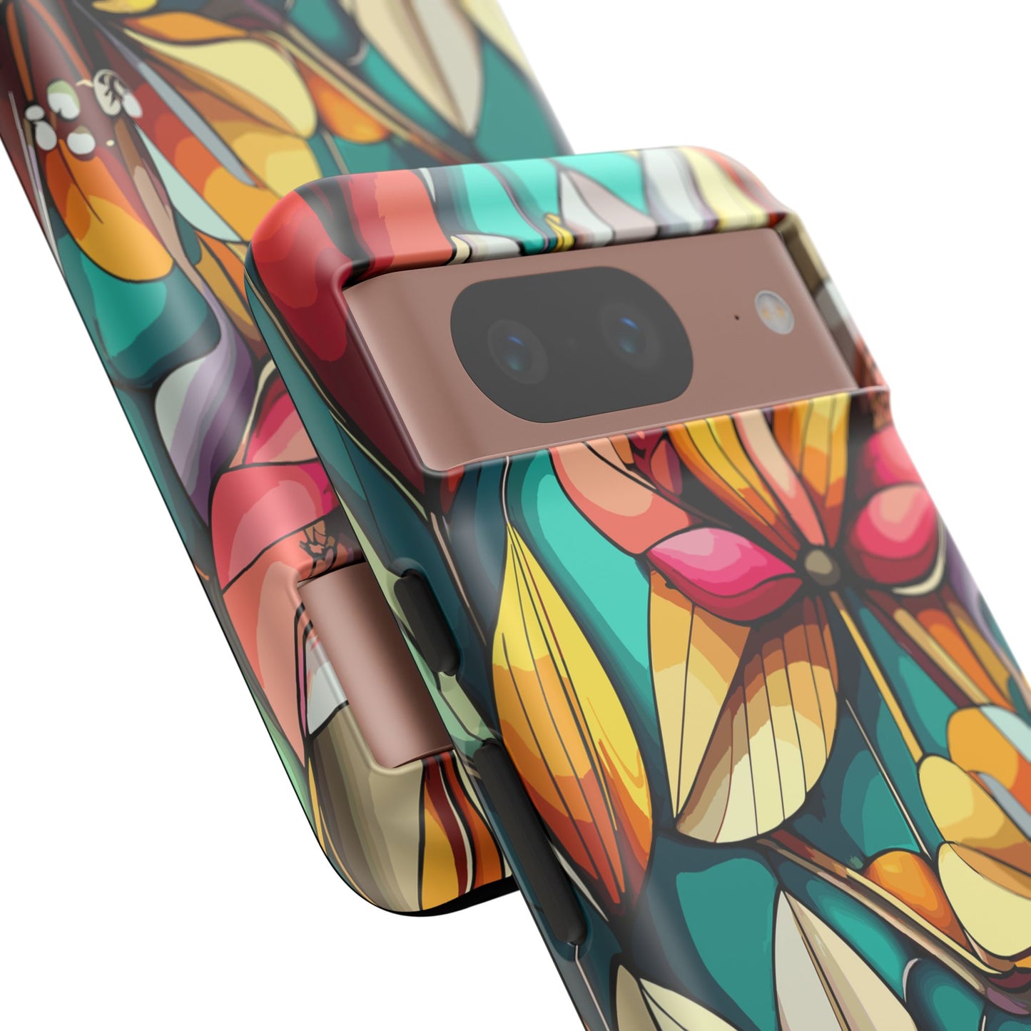 Phone Case, Stain Glass Flowers Design - Floral Tough Cover, Protective Smartphone Case, Cute Flower Pattern