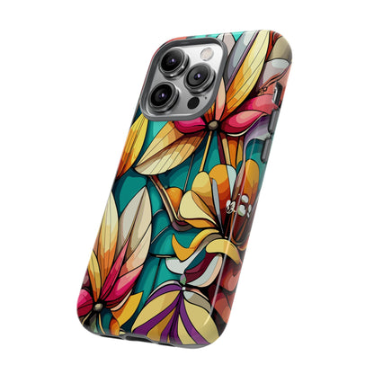 Phone Case, Stain Glass Flowers Design - Floral Tough Cover, Protective Smartphone Case, Cute Flower Pattern