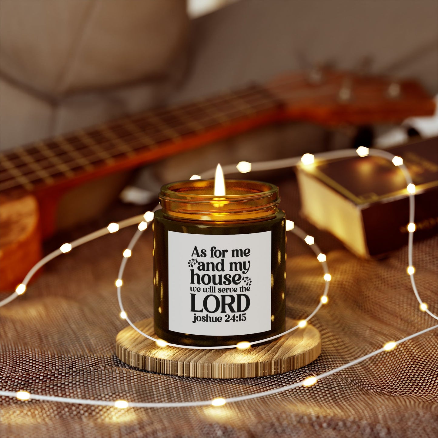 As For Me And My House We Will Serve The Lord Joshua 24:15, Coconut Apricot Wax, Bible Verse Scented Candle - Victory Thru Vision 