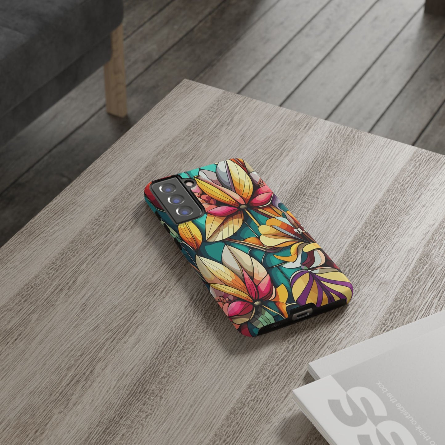 Phone Case, Stain Glass Flowers Design - Floral Tough Cover, Protective Smartphone Case, Cute Flower Pattern
