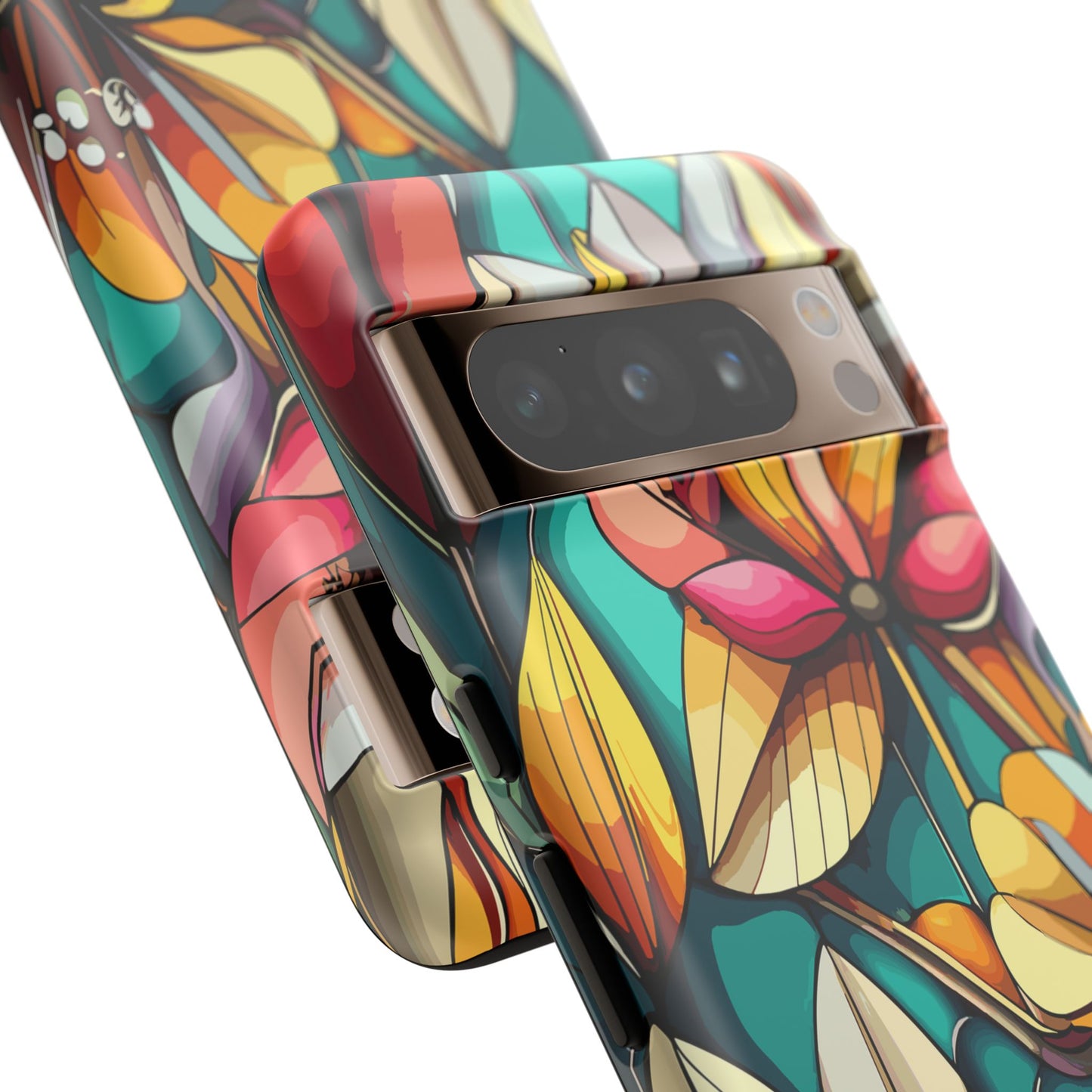 Phone Case, Stain Glass Flowers Design - Floral Tough Cover, Protective Smartphone Case, Cute Flower Pattern