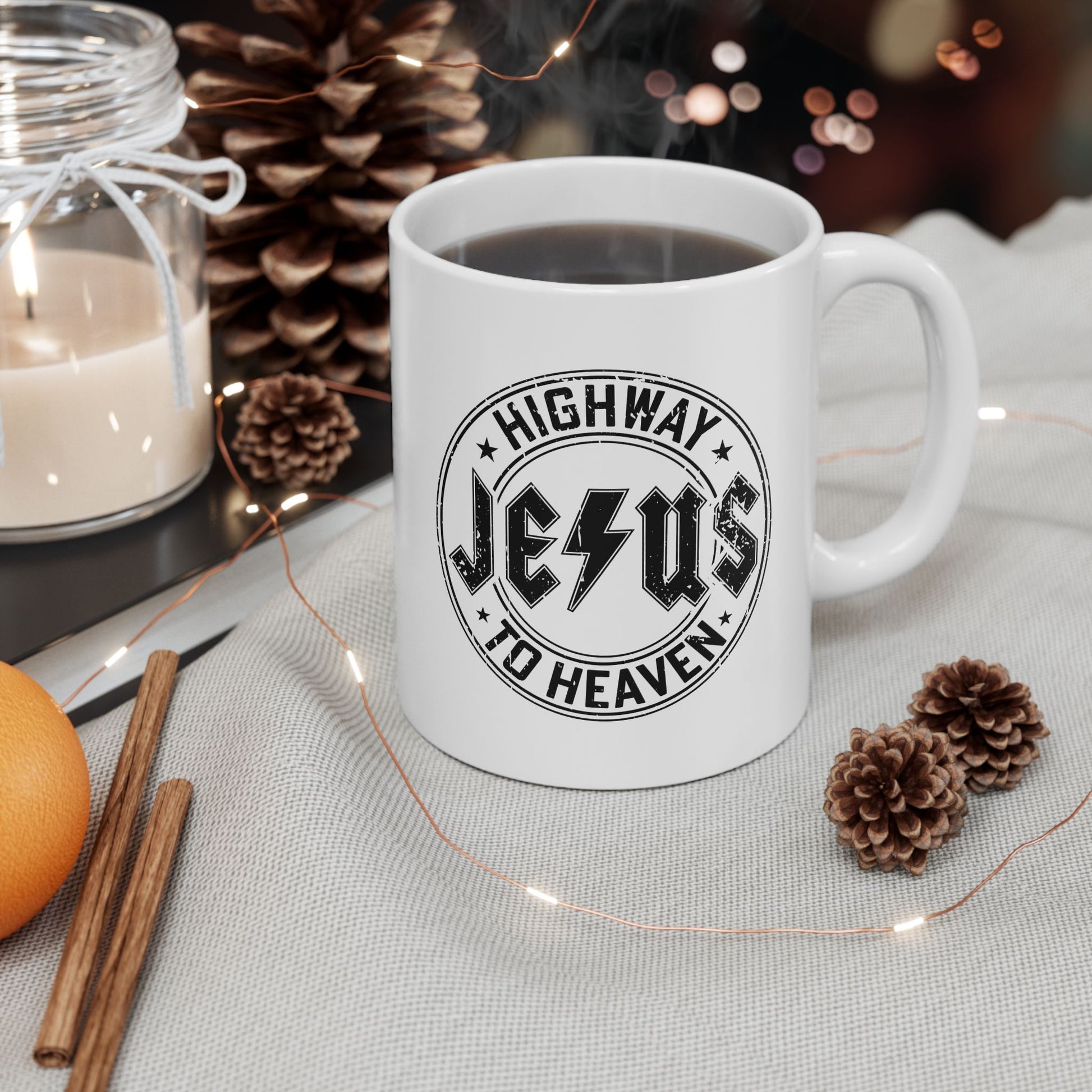 Religious Mug, Jesus Highway To Heaven, Christian Coffee Cup, Faith Ceramic Mug, Inspirational Tea Mug, Religious Gift Mug - Victory Thru Vision 