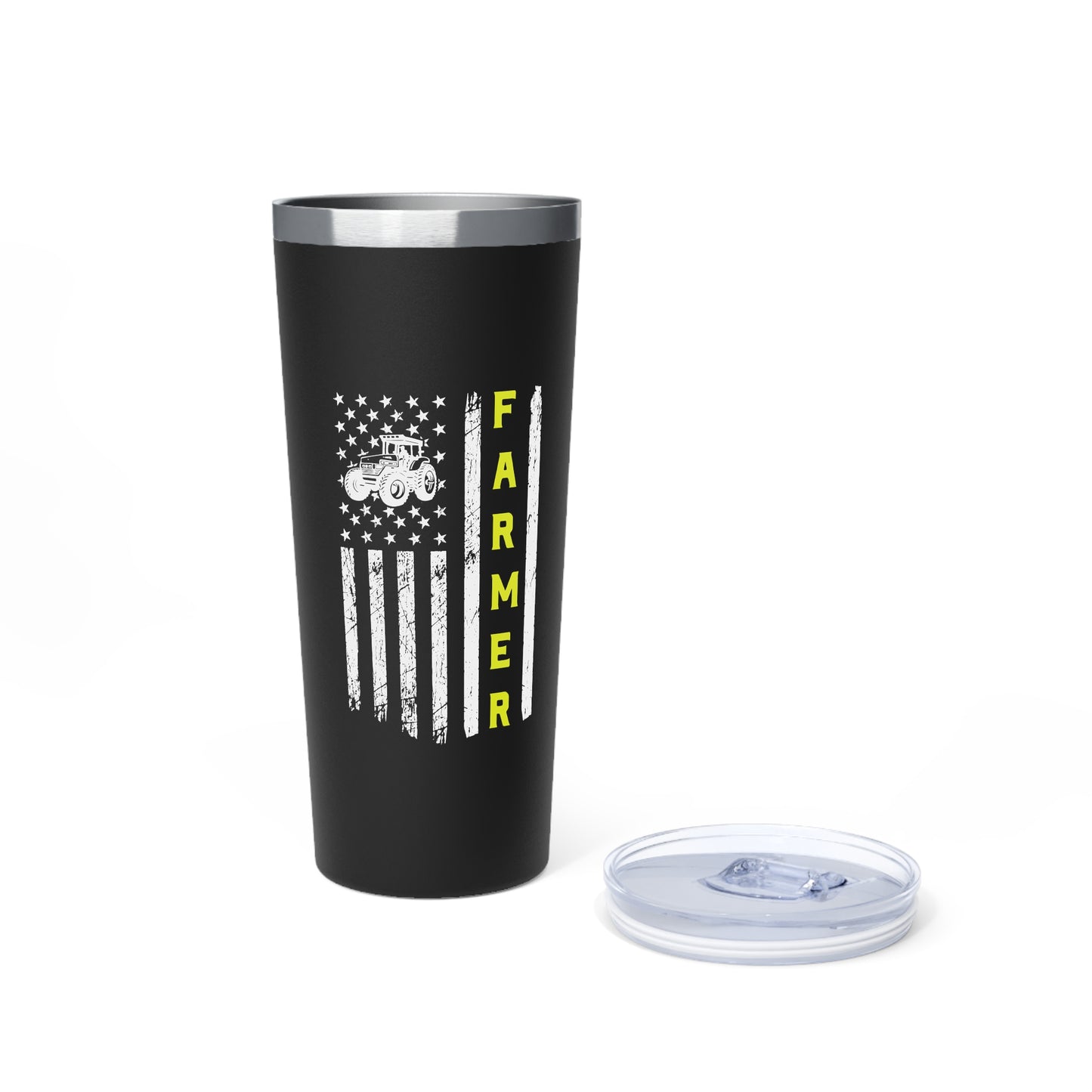 USA Flag Patriotic Farm Tractors Farming, Gift for Farmers, Patriotic Mug, Farmhouse Copper Vacuum Insulated Tumbler, 22oz - Victory Thru Vision 