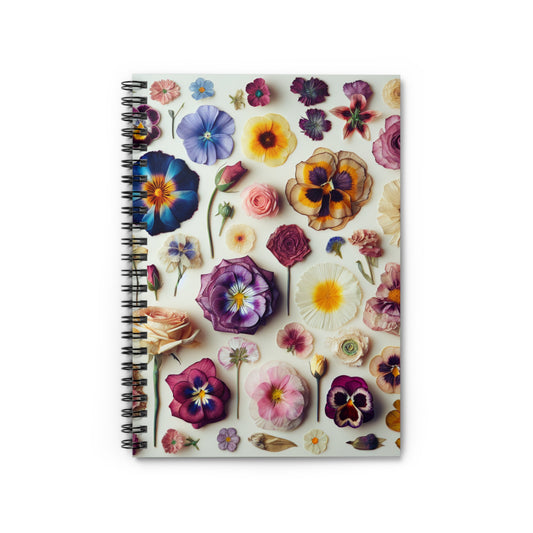 Pressed Flowers Spiral Notebook - Ruled Line, Floral Botanical Writing Journal, College Ruled Notepad, Personalized - Victory Thru Vision 