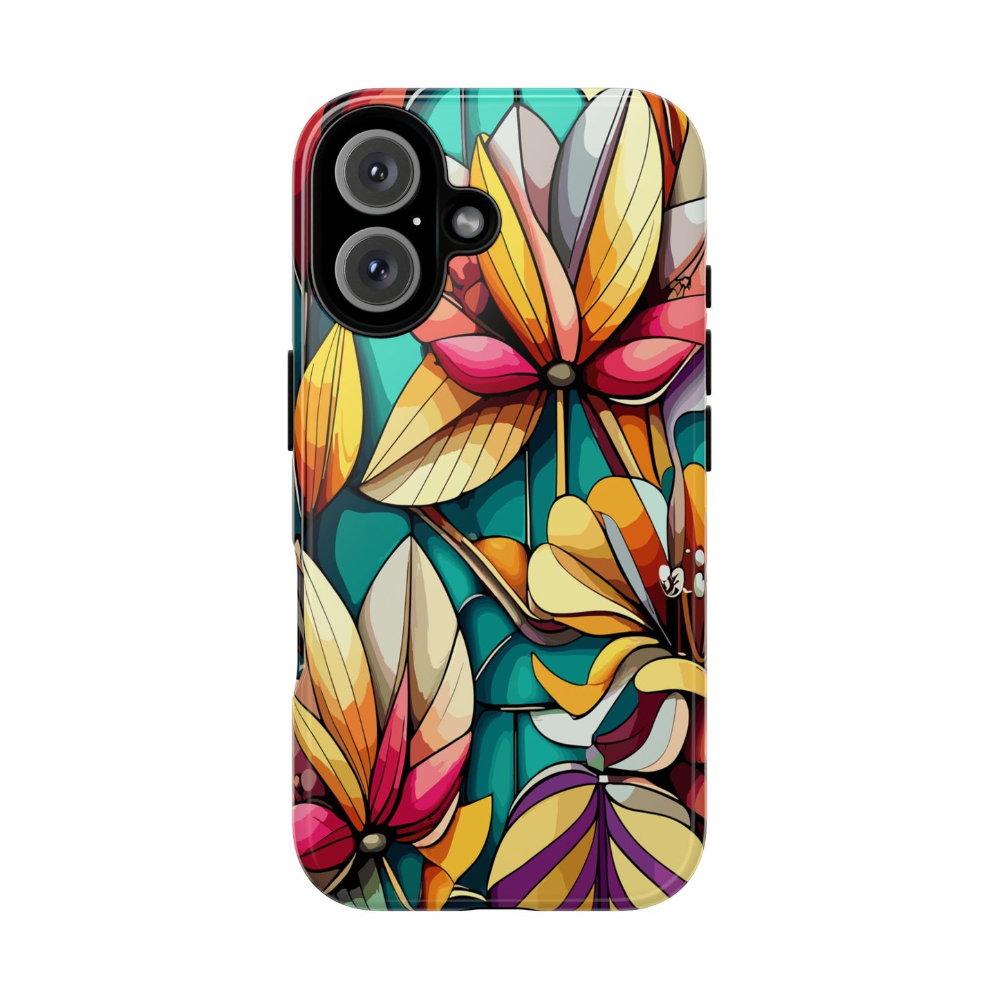 Phone Case, Stain Glass Flowers Design - Floral Tough Cover, Protective Smartphone Case, Cute Flower Pattern