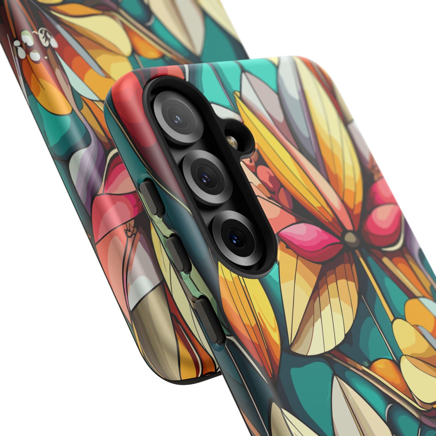 Phone Case, Stain Glass Flowers Design - Floral Tough Cover, Protective Smartphone Case, Cute Flower Pattern