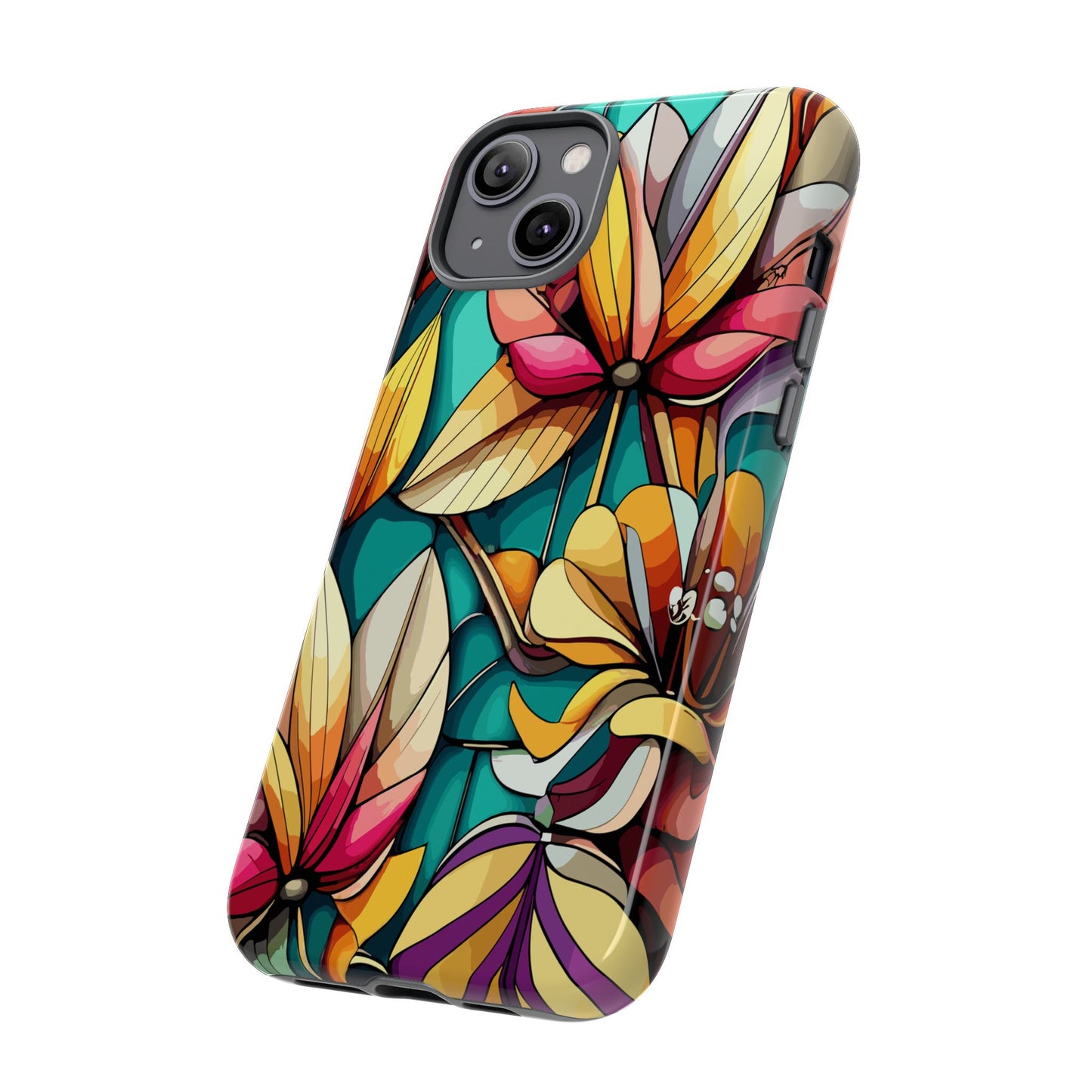 Phone Case, Stain Glass Flowers Design - Floral Tough Cover, Protective Smartphone Case, Cute Flower Pattern