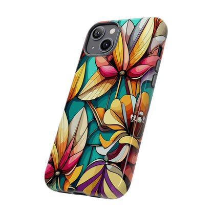 Phone Case, Stain Glass Flowers Design - Floral Tough Cover, Protective Smartphone Case, Cute Flower Pattern