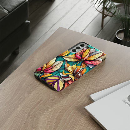 Phone Case, Stain Glass Flowers Design - Floral Tough Cover, Protective Smartphone Case, Cute Flower Pattern