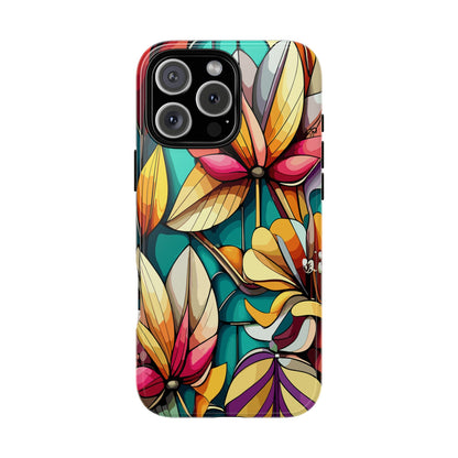 Phone Case, Stain Glass Flowers Design - Floral Tough Cover, Protective Smartphone Case, Cute Flower Pattern