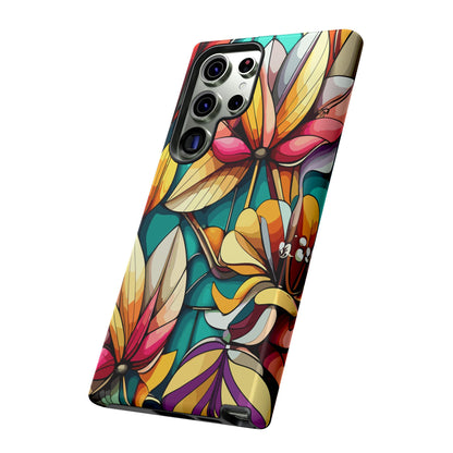 Phone Case, Stain Glass Flowers Design - Floral Tough Cover, Protective Smartphone Case, Cute Flower Pattern