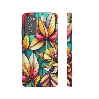 Phone Case, Stain Glass Flowers Design - Floral Tough Cover, Protective Smartphone Case, Cute Flower Pattern
