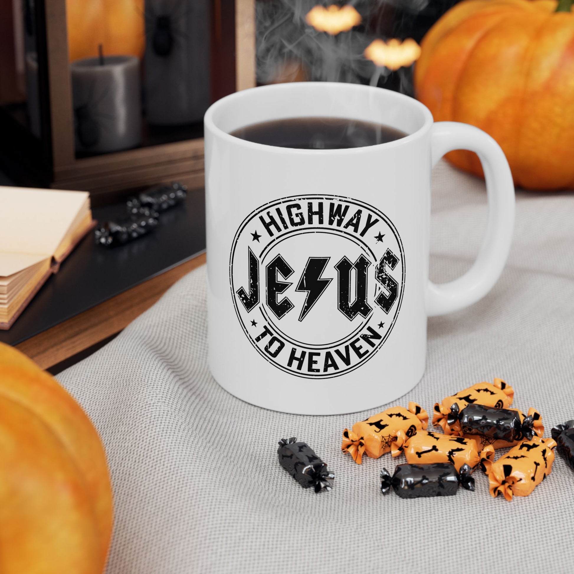 Religious Mug, Jesus Highway To Heaven, Christian Coffee Cup, Faith Ceramic Mug, Inspirational Tea Mug, Religious Gift Mug - Victory Thru Vision 
