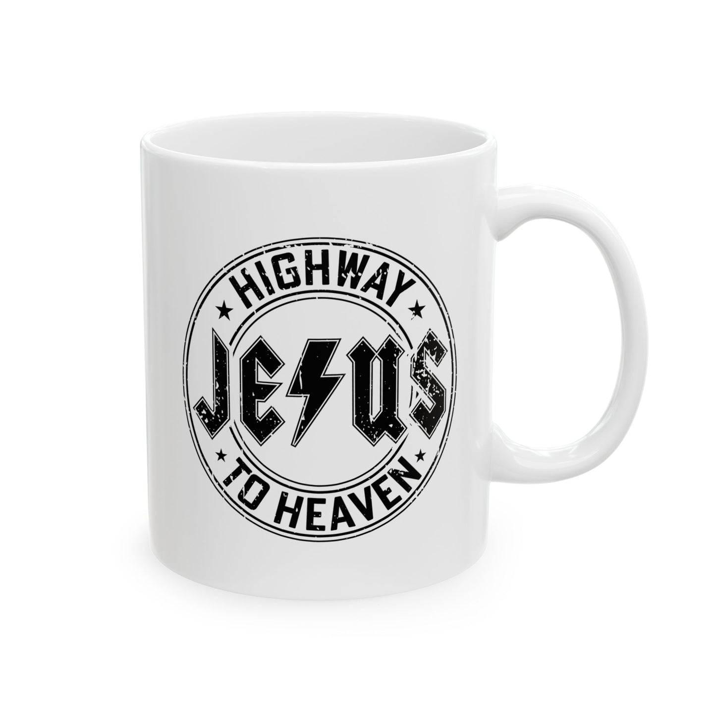 Religious Mug, Jesus Highway To Heaven, Christian Coffee Cup, Faith Ceramic Mug, Inspirational Tea Mug, Religious Gift Mug - Victory Thru Vision 