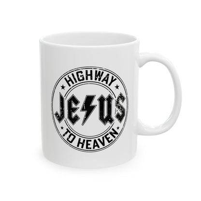 Religious Mug, Jesus Highway To Heaven, Christian Coffee Cup, Faith Ceramic Mug, Inspirational Tea Mug, Religious Gift Mug - Victory Thru Vision 