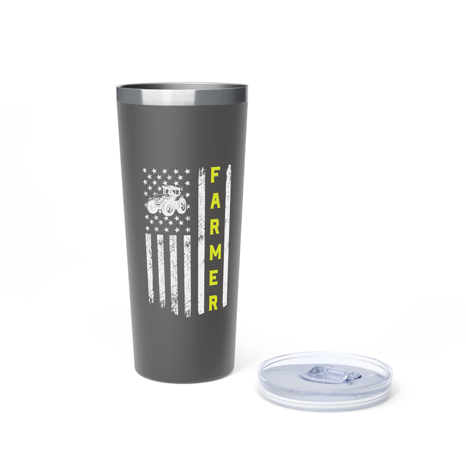 USA Flag Patriotic Farm Tractors Farming, Gift for Farmers, Patriotic Mug, Farmhouse Copper Vacuum Insulated Tumbler, 22oz - Victory Thru Vision 