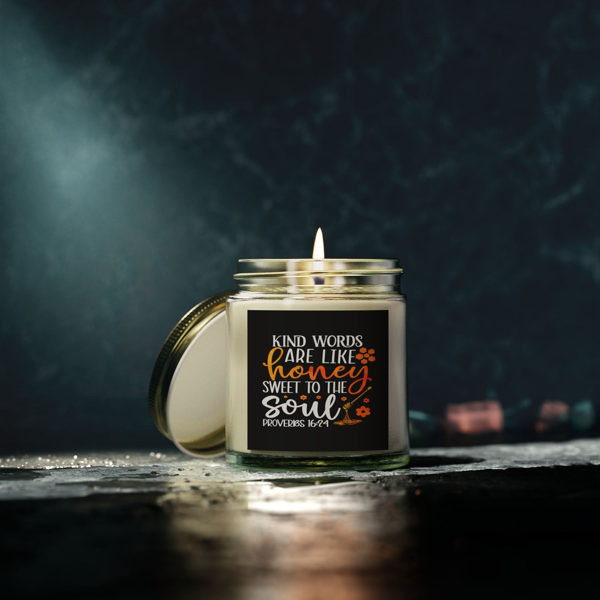 Kind Words Are Like Honey Sweet To The Soul Proverbs 24:15, Bible Verse,Scented Candle - Victory Thru Vision 