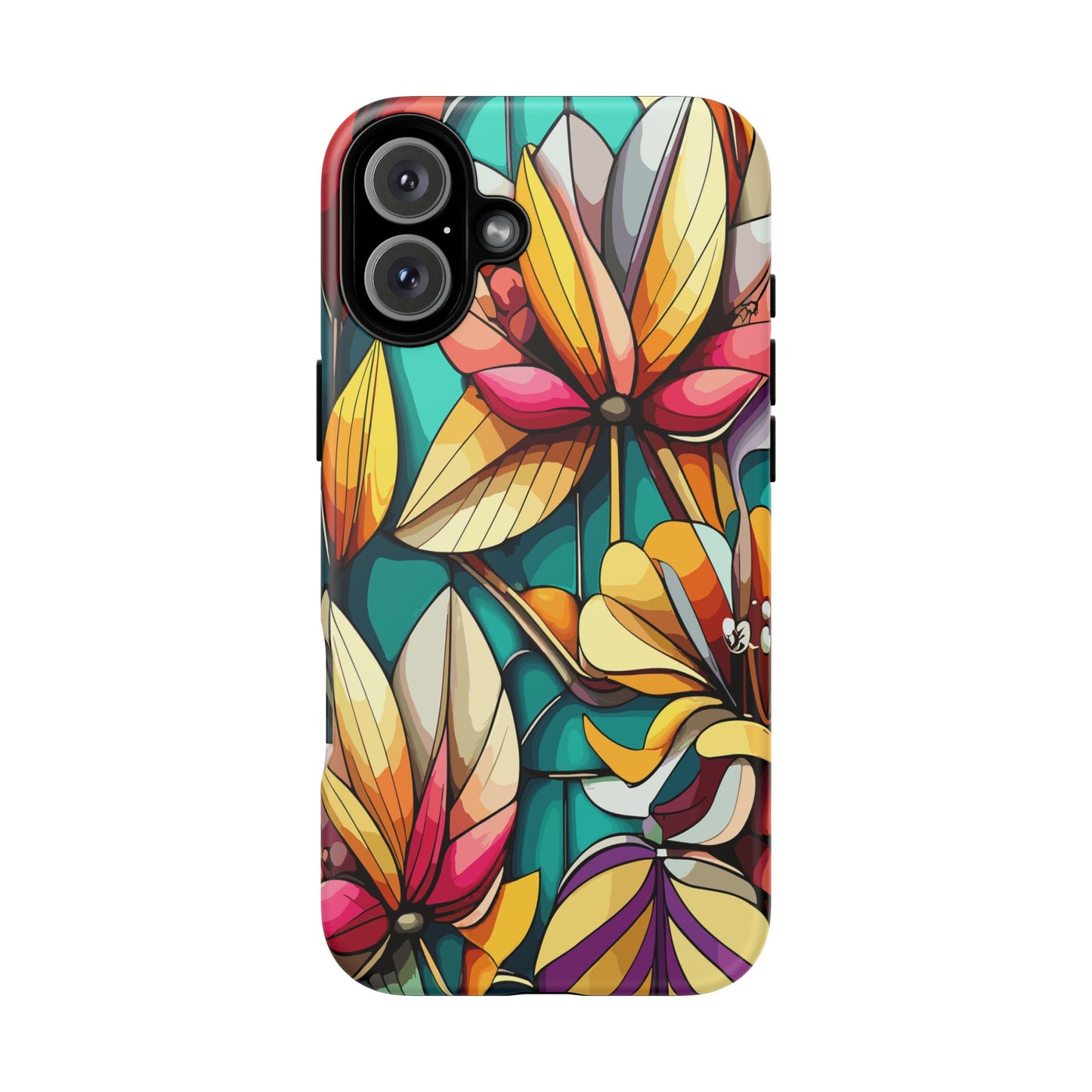 Phone Case, Stain Glass Flowers Design - Floral Tough Cover, Protective Smartphone Case, Cute Flower Pattern