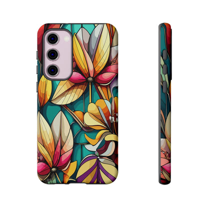 Phone Case, Stain Glass Flowers Design - Floral Tough Cover, Protective Smartphone Case, Cute Flower Pattern