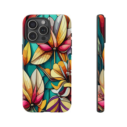 Phone Case, Stain Glass Flowers Design - Floral Tough Cover, Protective Smartphone Case, Cute Flower Pattern