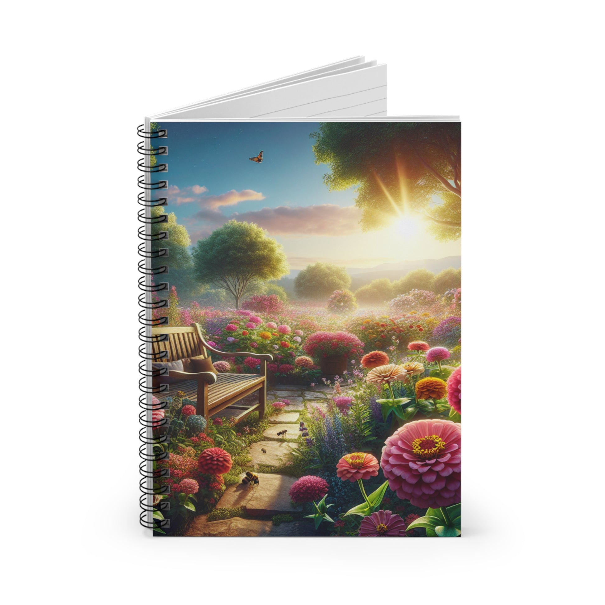 Zinnia Flower Garden, Floral Journal, College Ruled Notepad, Botanical Diary, Nature Lover Gift, Stationery - Victory Thru Vision 