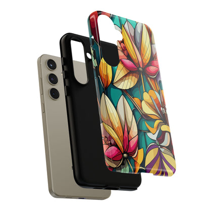 Phone Case, Stain Glass Flowers Design - Floral Tough Cover, Protective Smartphone Case, Cute Flower Pattern