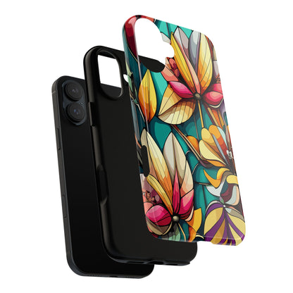 Phone Case, Stain Glass Flowers Design - Floral Tough Cover, Protective Smartphone Case, Cute Flower Pattern