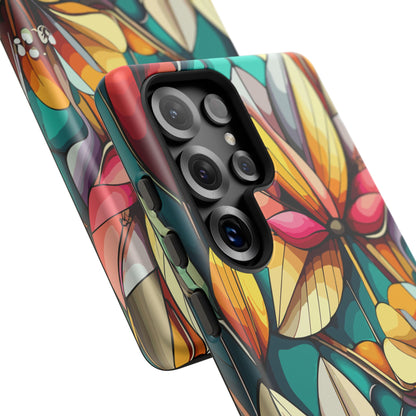 Phone Case, Stain Glass Flowers Design - Floral Tough Cover, Protective Smartphone Case, Cute Flower Pattern