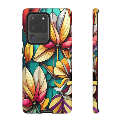 Phone Case, Stain Glass Flowers Design - Floral Tough Cover, Protective Smartphone Case, Cute Flower Pattern