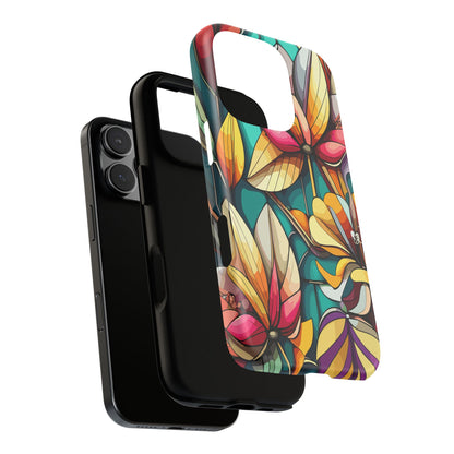 Phone Case, Stain Glass Flowers Design - Floral Tough Cover, Protective Smartphone Case, Cute Flower Pattern