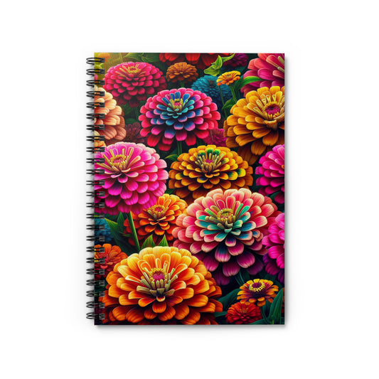 Zinnia Flowers Spiral Notebook - Ruled Line, Floral Journal, Stationery Gift, Botanical Planner, Lined Diary, Gardener