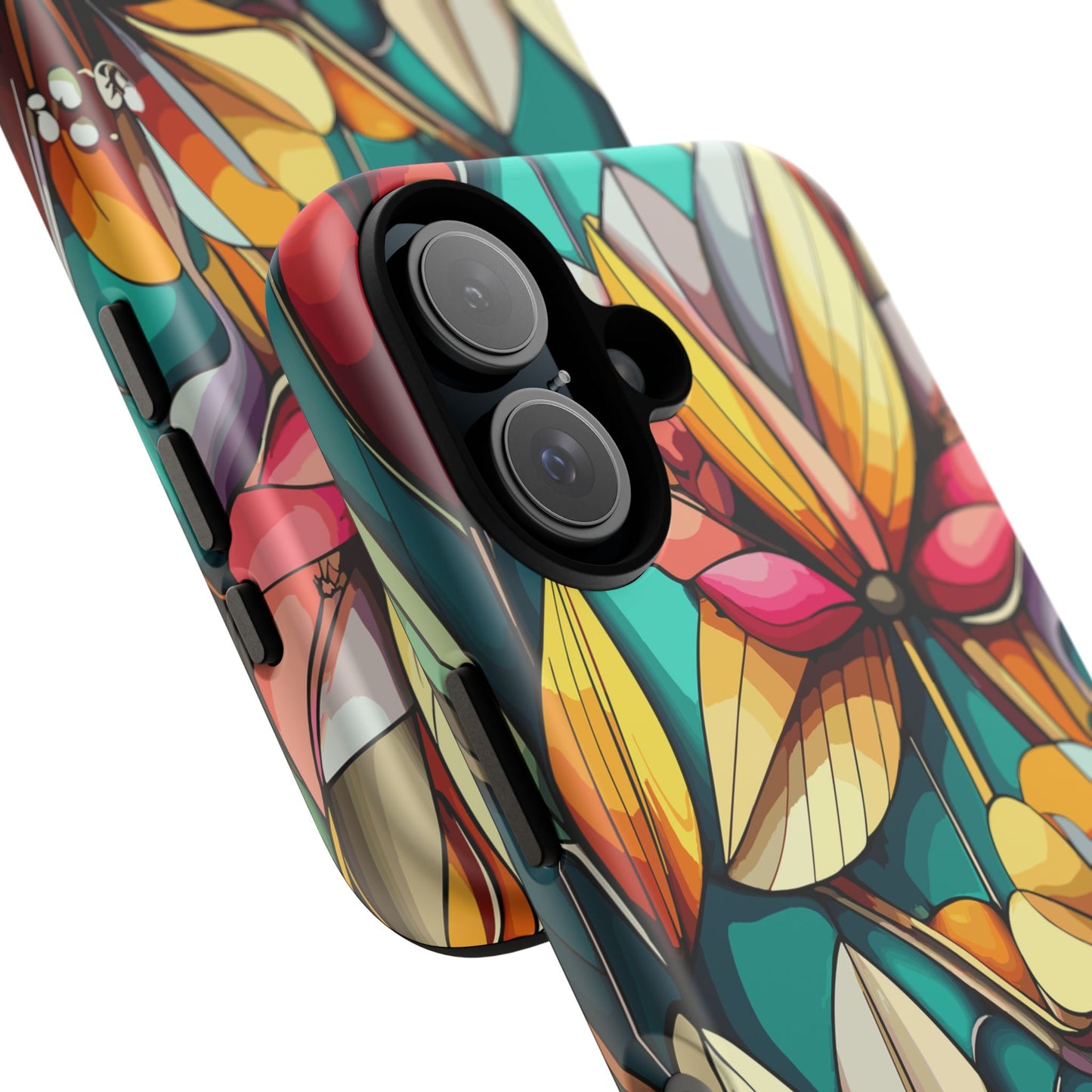 Phone Case, Stain Glass Flowers Design - Floral Tough Cover, Protective Smartphone Case, Cute Flower Pattern