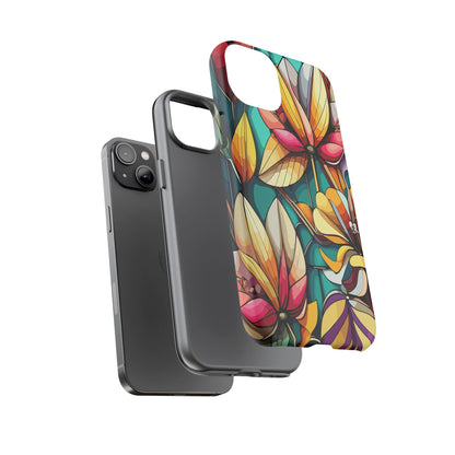 Phone Case, Stain Glass Flowers Design - Floral Tough Cover, Protective Smartphone Case, Cute Flower Pattern