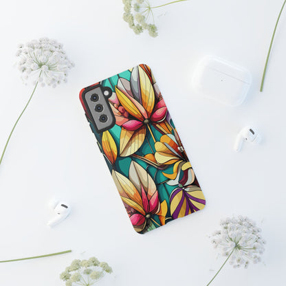 Phone Case, Stain Glass Flowers Design - Floral Tough Cover, Protective Smartphone Case, Cute Flower Pattern