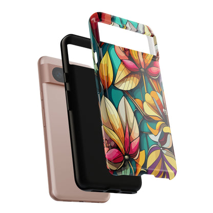 Phone Case, Stain Glass Flowers Design - Floral Tough Cover, Protective Smartphone Case, Cute Flower Pattern