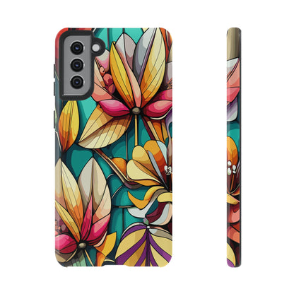 Phone Case, Stain Glass Flowers Design - Floral Tough Cover, Protective Smartphone Case, Cute Flower Pattern