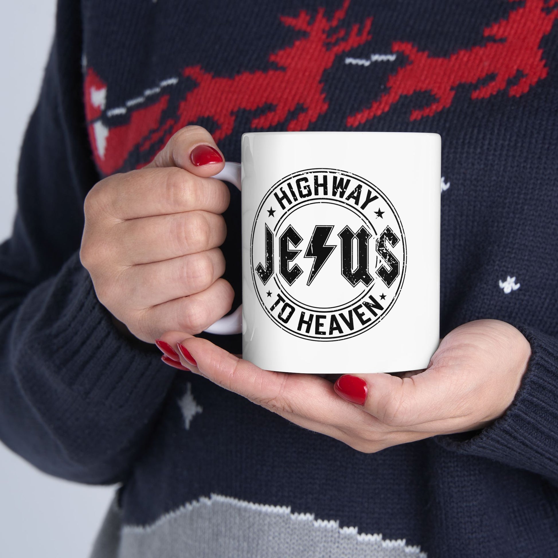 Religious Mug, Jesus Highway To Heaven, Christian Coffee Cup, Faith Ceramic Mug, Inspirational Tea Mug, Religious Gift Mug - Victory Thru Vision 