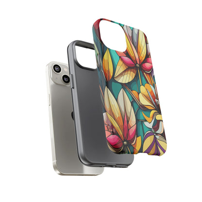 Phone Case, Stain Glass Flowers Design - Floral Tough Cover, Protective Smartphone Case, Cute Flower Pattern
