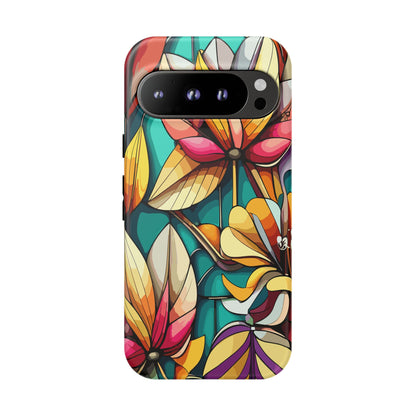 Phone Case, Stain Glass Flowers Design - Floral Tough Cover, Protective Smartphone Case, Cute Flower Pattern