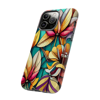 Phone Case, Stain Glass Flowers Design - Floral Tough Cover, Protective Smartphone Case, Cute Flower Pattern