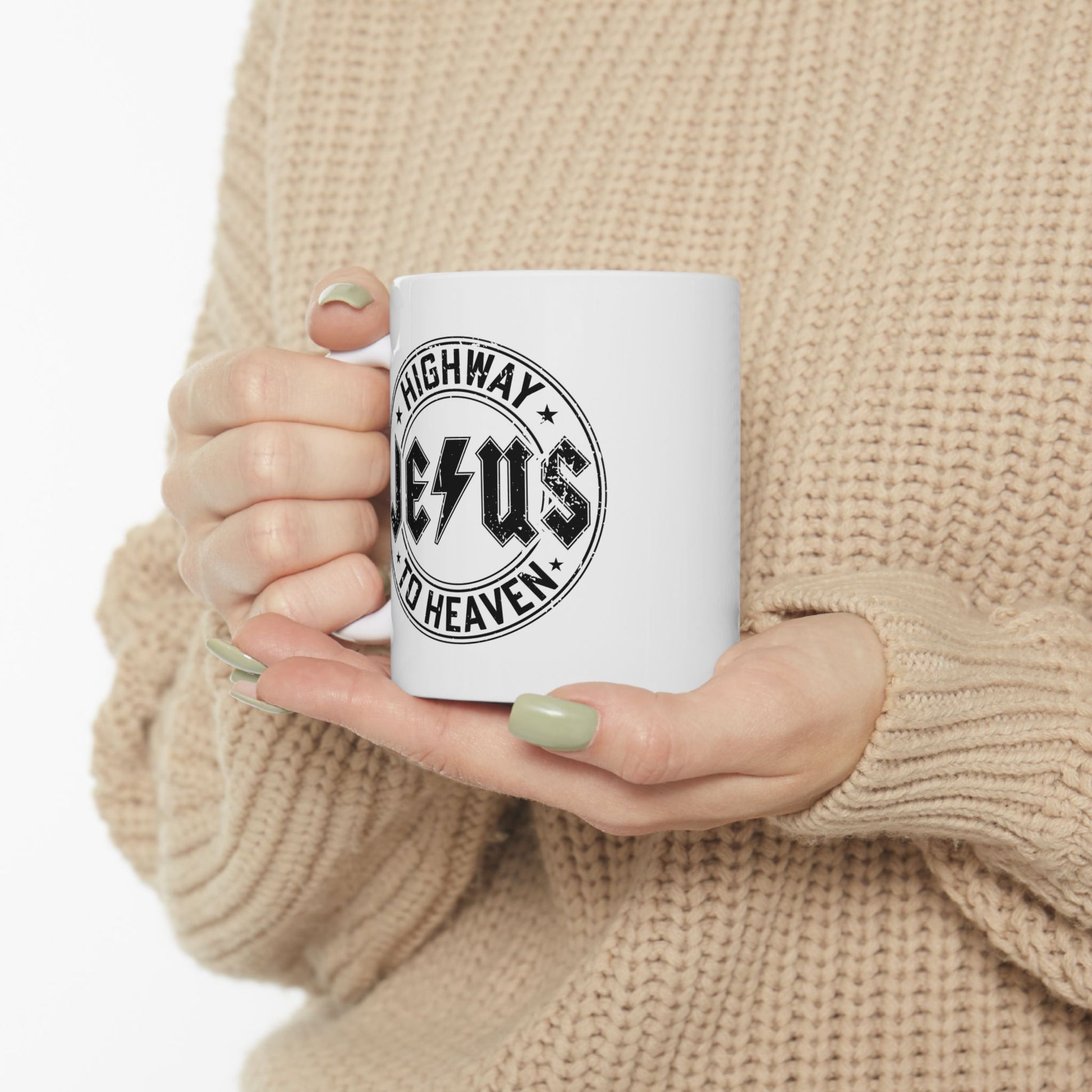 Religious Mug, Jesus Highway To Heaven, Christian Coffee Cup, Faith Ceramic Mug, Inspirational Tea Mug, Religious Gift Mug - Victory Thru Vision 