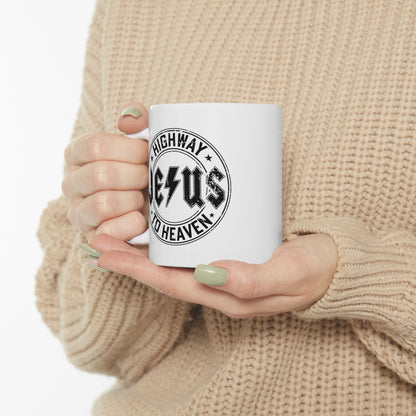 Religious Mug, Jesus Highway To Heaven, Christian Coffee Cup, Faith Ceramic Mug, Inspirational Tea Mug, Religious Gift Mug - Victory Thru Vision 