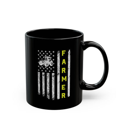 Patriotic Famer Coffee Mug, Farmer USA Flag Patriotic Farm Tractors Farming, Black Coffee Cup Gift for Farmers, Patriotic Ceramic Tea Mug, Farmhouse - Victory Thru Vision 