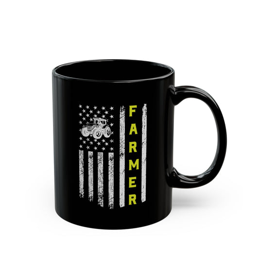 Patriotic Famer Coffee Mug, Farmer USA Flag Patriotic Farm Tractors Farming, Black Coffee Cup Gift for Farmers, Patriotic Ceramic Tea Mug, Farmhouse - Victory Thru Vision 