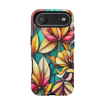 Phone Case, Stain Glass Flowers Design - Floral Tough Cover, Protective Smartphone Case, Cute Flower Pattern
